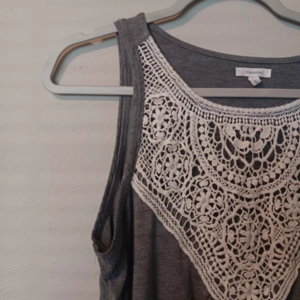 Maurices Gray Tank Top with White Crochet Yoke - Picture 5 of 9